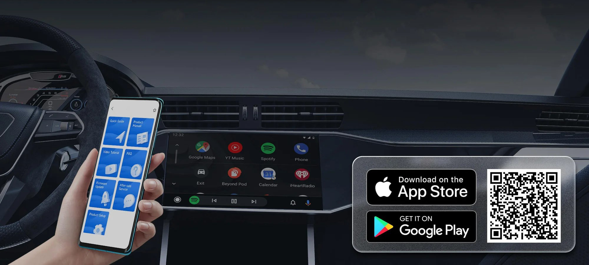 Автомобильный адаптер Ottocast A2Air Pro - Беспроводной Android Auto Приложение и поддержка, он-лайн обновление в одно касание.
