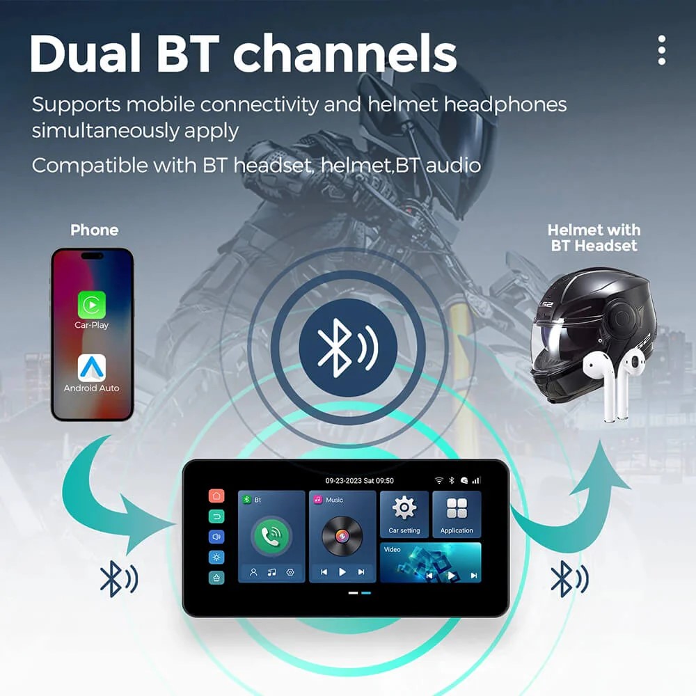Два диапазона Bluetooth для адновременного разговора по гарнитуре шлема при использовании Carplay и Android Auto